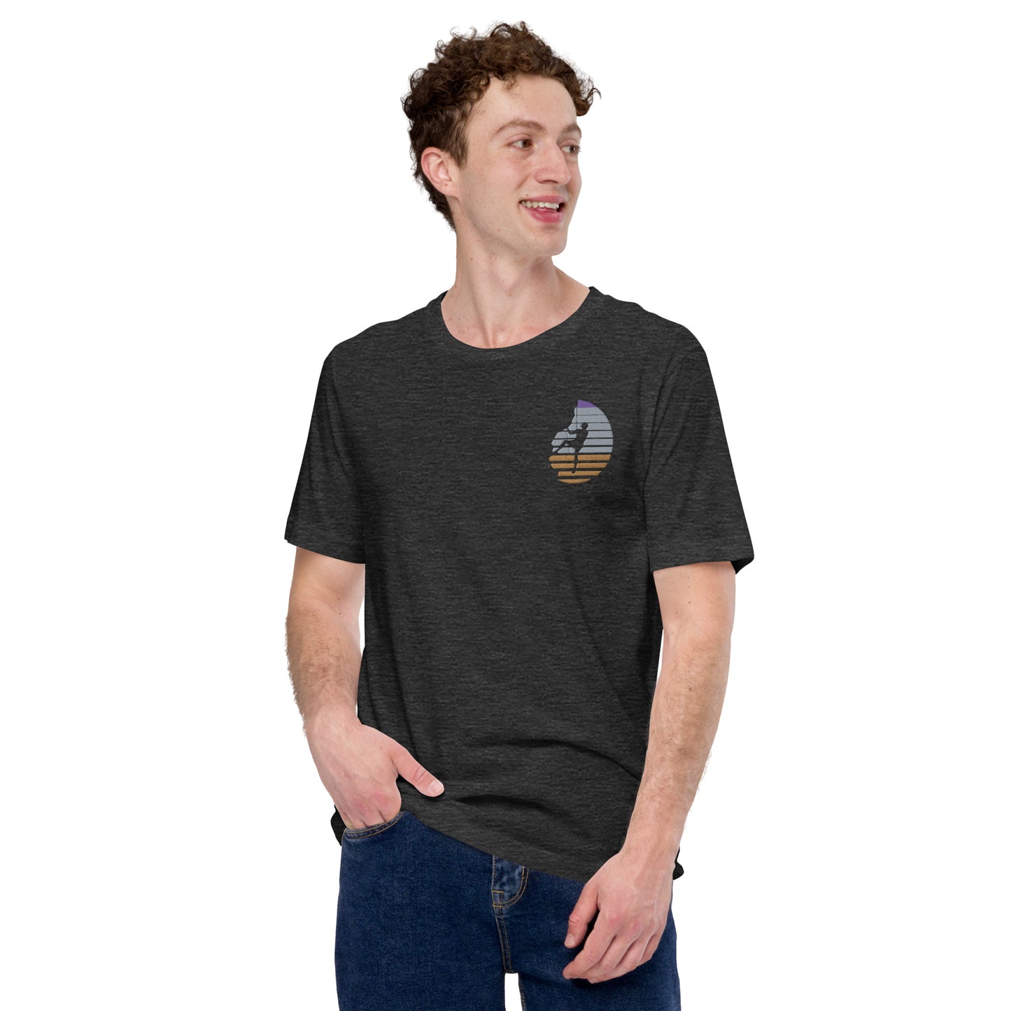 Rock Climbing Embroidery Design; Unisex t-shirt